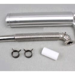 Kanister-Schalldämpfer mit Auspuffkrümmer und Smoke-Anschluss zu DLE55, DLE111, DA50